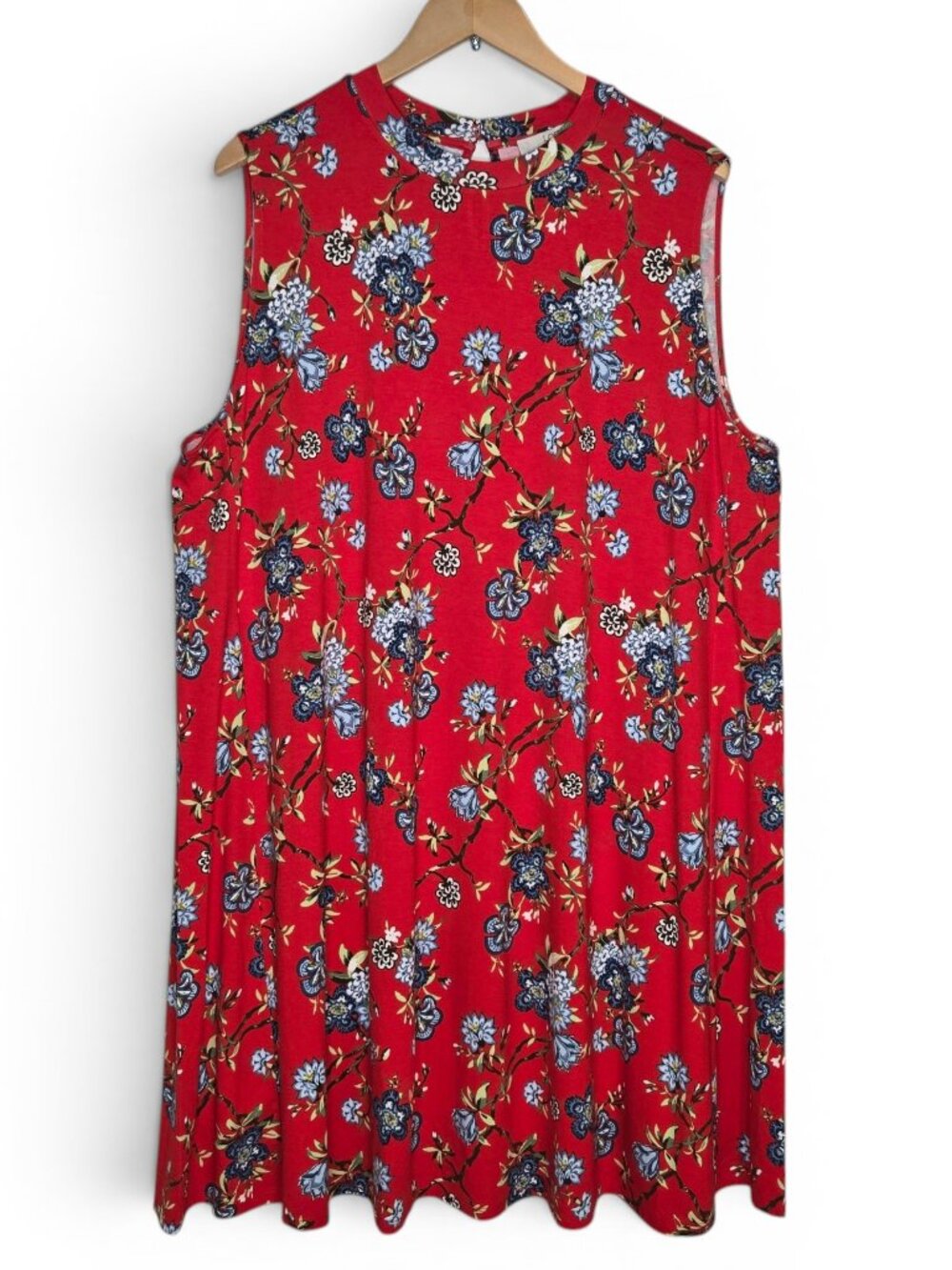 NWT Loft Plus High Neck Sleeveless Floral Dress Womens Red Stretchy Feel 20/22